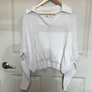 Hollister Off-White Cable Knit Textured Chunky Collared Pullover